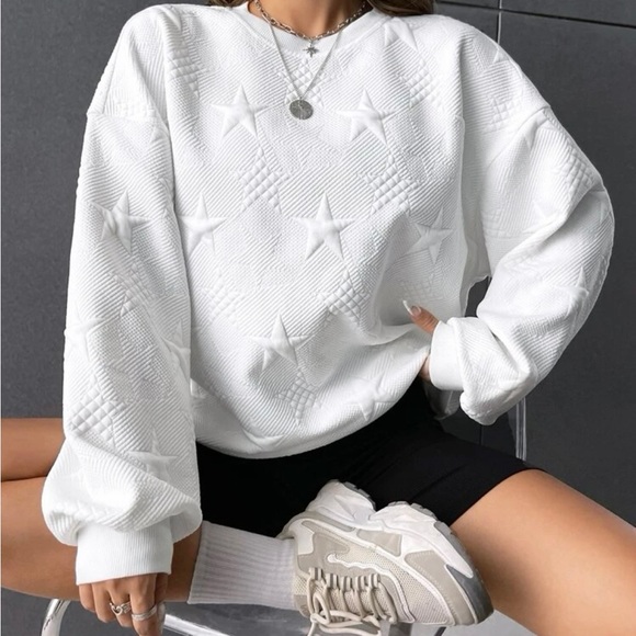 White Embossed dropped shoulder sweater - Picture 1 of 4